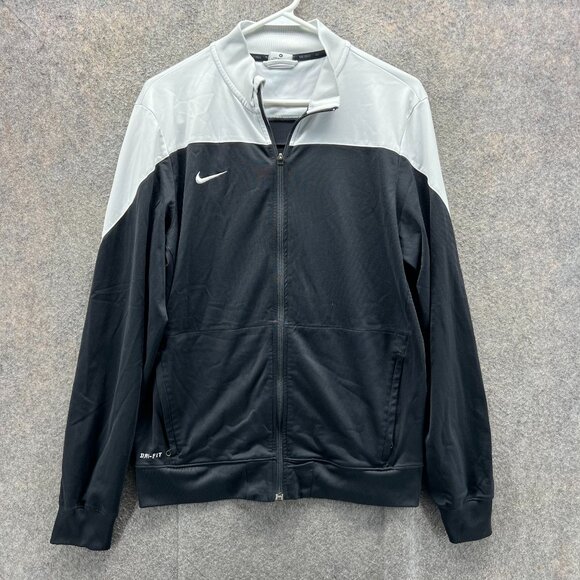 Nike Track Jacket Mens Medium Black White Full Zip Dri Fit Calcio Windbreaker - Picture 1 of 10